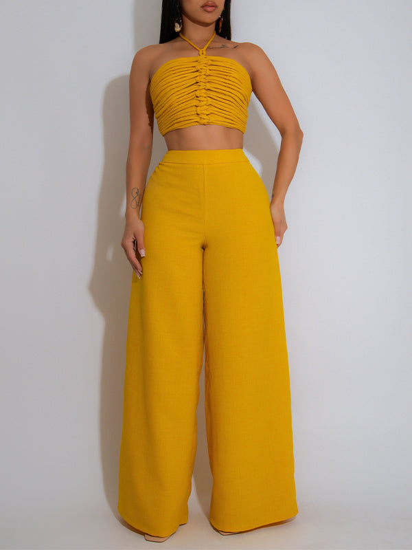 Solid Halter Top & Pants Set