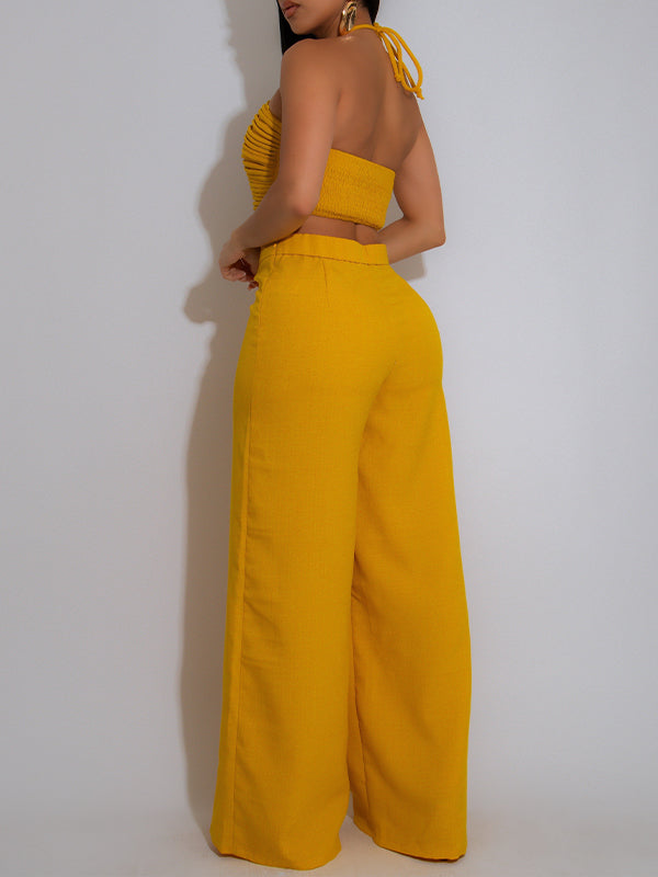 Solid Halter Top & Pants Set