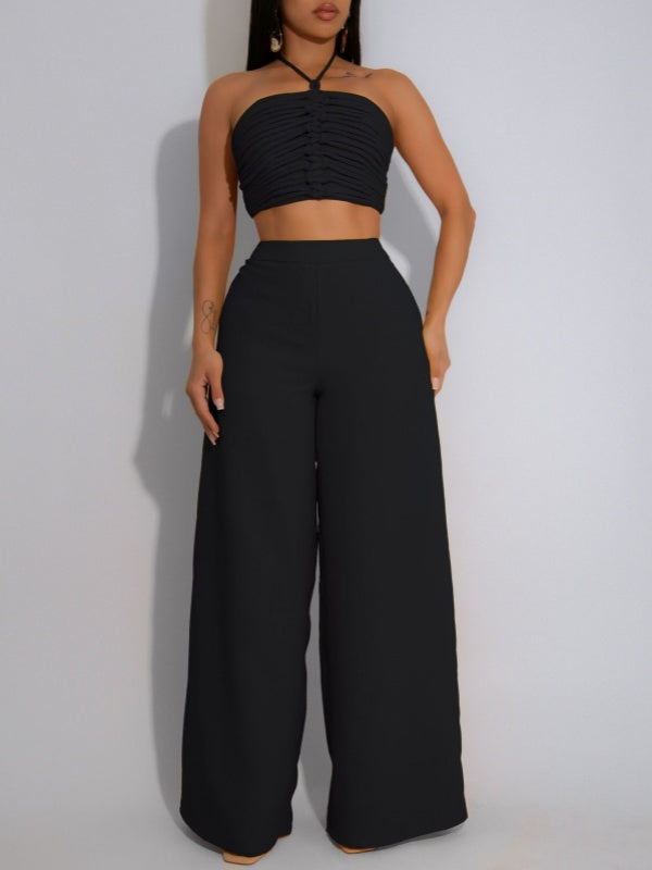 Solid Halter Top & Pants Set
