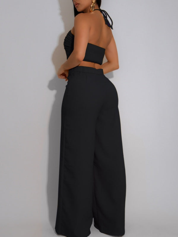 Solid Halter Top & Pants Set