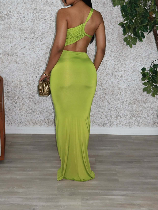 Solid One-Shoulder Maxi Dress