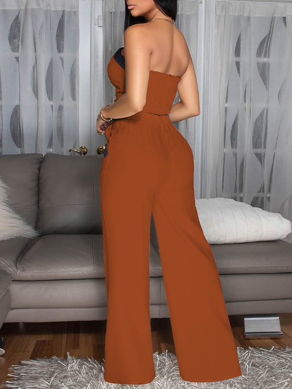 Two-Tone Button Tube Top & Pants Set
