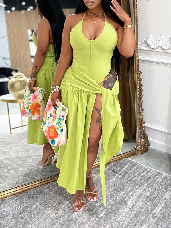 Solid Bodysuit & Tied Skirt Set