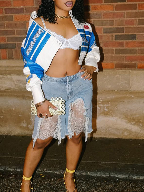 Lace Combo Denim Shorts