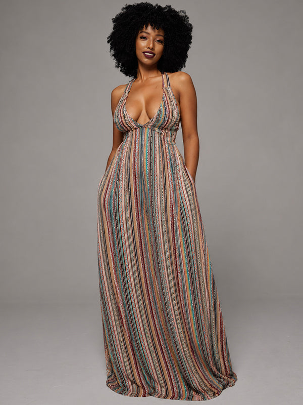 Stripe Sleeveless Tied Dress