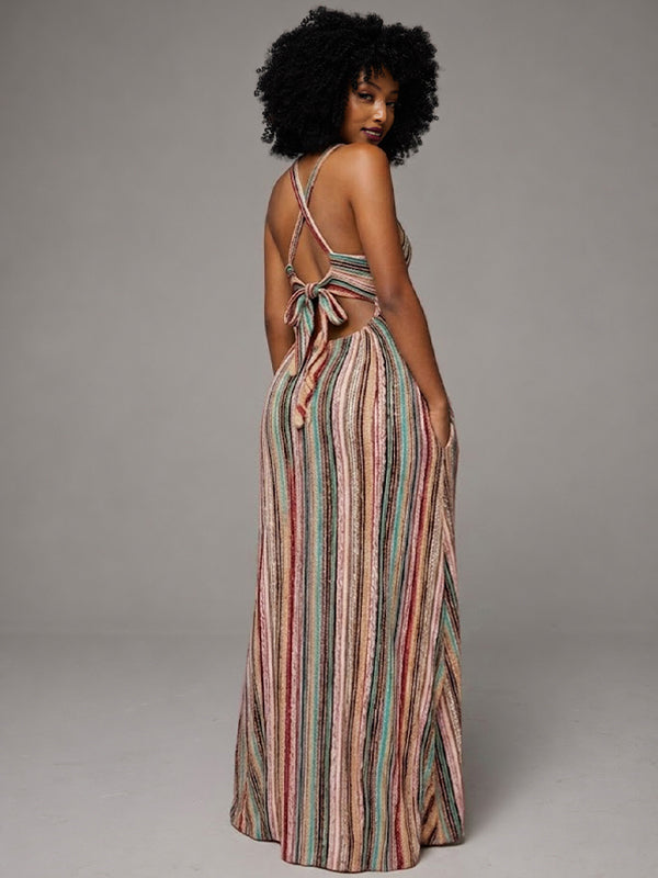 Stripe Sleeveless Tied Dress