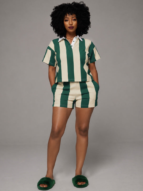 Stripe Polo Tee & Shorts Set