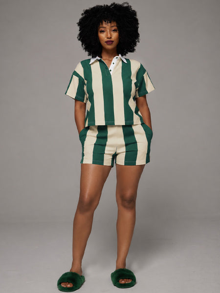 Stripe Polo Tee & Shorts Set