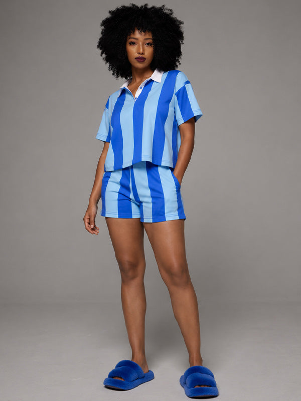 Stripe Polo Tee & Shorts Set