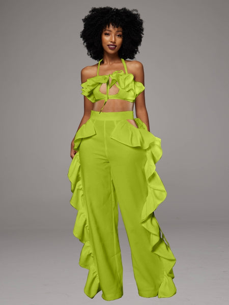 Ruffle Cami Top & Cutout Pants Set