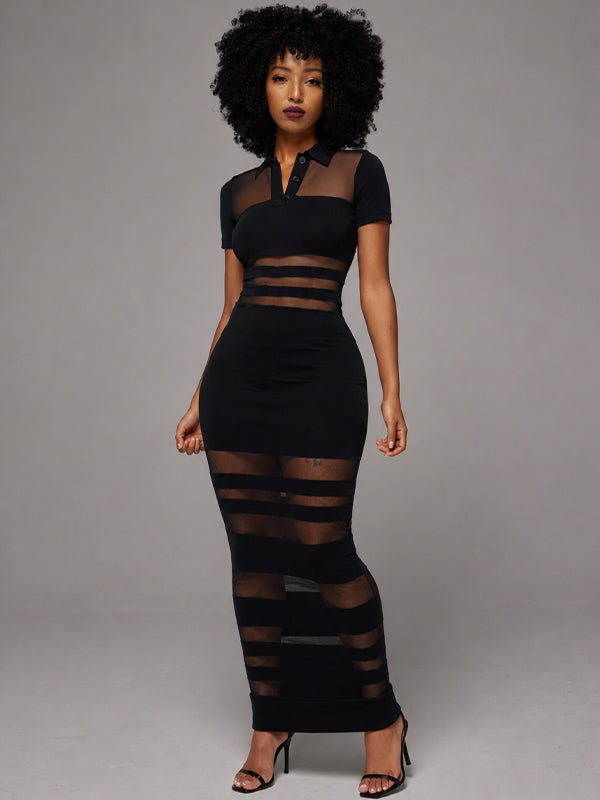 Sheer Combo Polo Dress