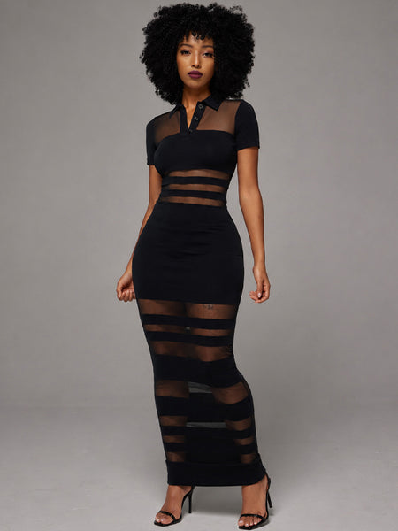 Sheer Combo Polo Dress