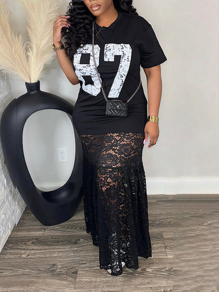 Lace Combo Printed Dress