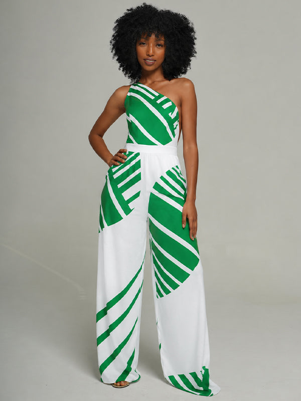 Printed One-Shoulder Jumpsuit
