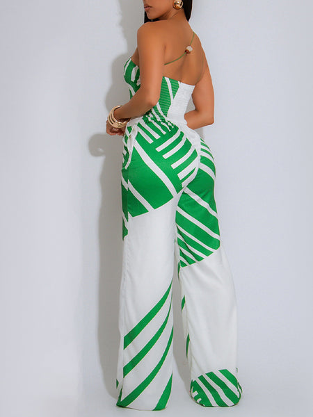 Printed One-Shoulder Jumpsuit