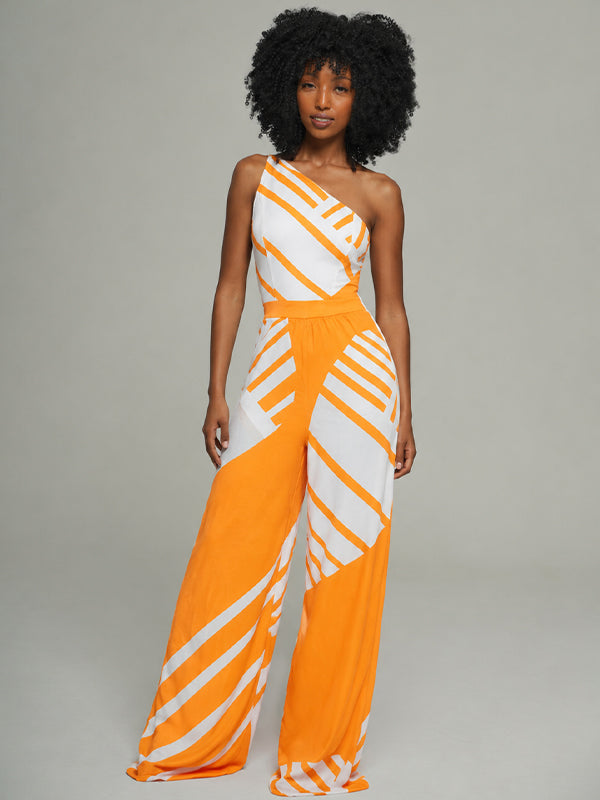 Printed One-Shoulder Jumpsuit