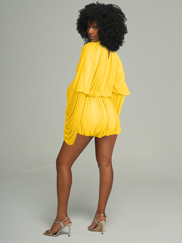 Bell-Sleeve Ruched Romper