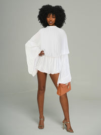 Bell-Sleeve Ruched Romper