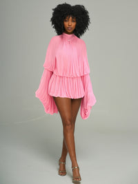 Bell-Sleeve Ruched Romper