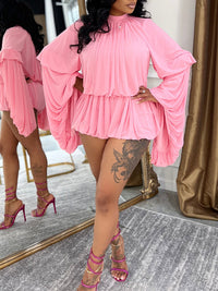 Bell-Sleeve Ruched Romper