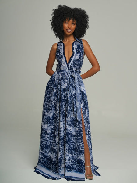Printed Sleeveless Shirt Dress