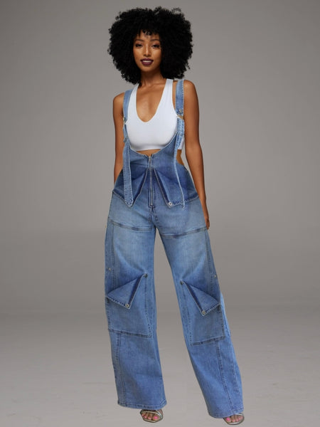 Zip Denim Overalls
