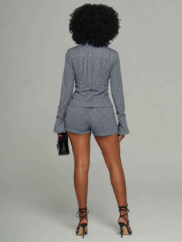 Stripe Tied Shirt & Shorts Set