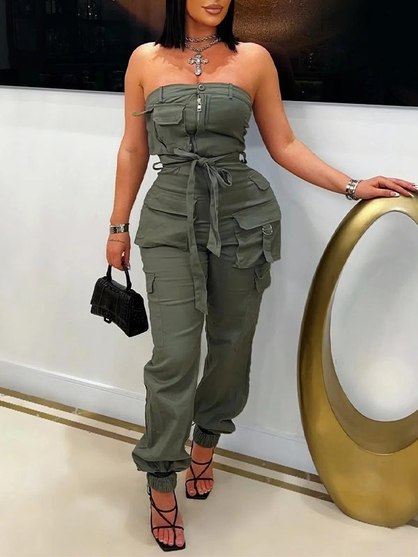 Strapless Tied Cargo Jumpsuit