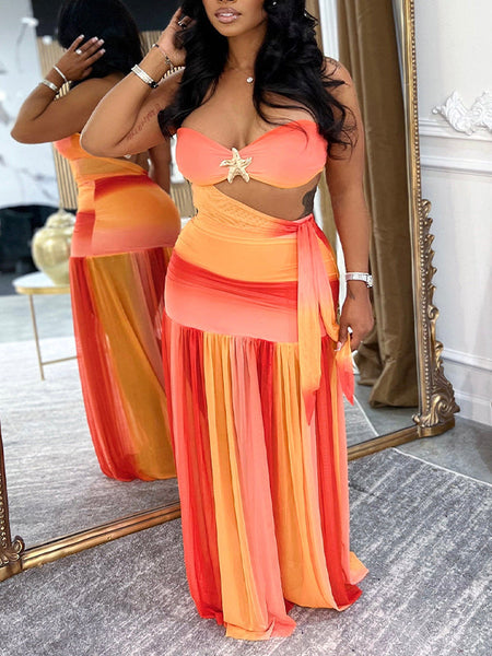 Ombre Bandeau Top & Skirt Set
