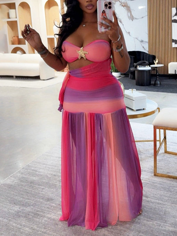 Ombre Bandeau Top & Skirt Set
