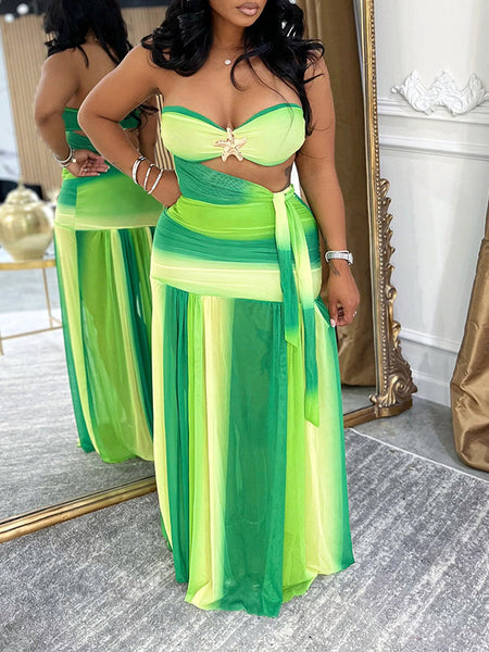Ombre Bandeau Top & Skirt Set