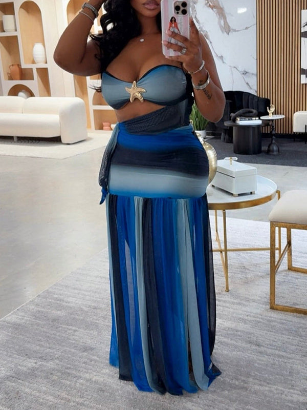 Ombre Bandeau Top & Skirt Set