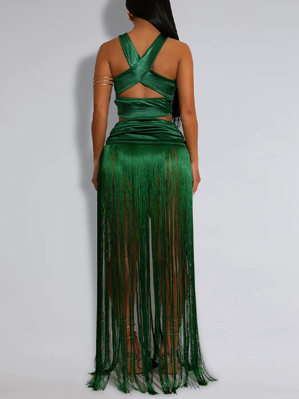 Bandeau Top & Fringe Skirt Set