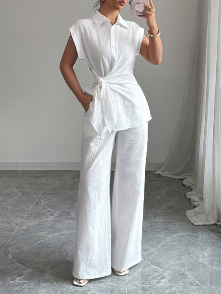 Solid Tied Shirt & Pants Set