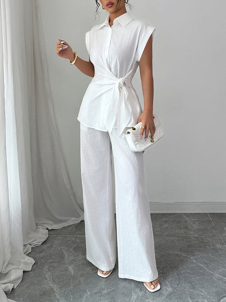 Solid Tied Shirt & Pants Set