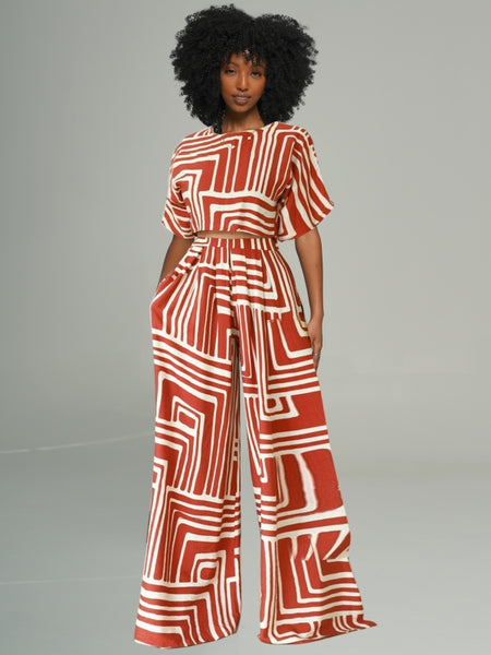 Printed Top & Wide-Leg Pants Set