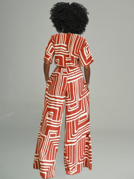 Printed Top & Wide-Leg Pants Set