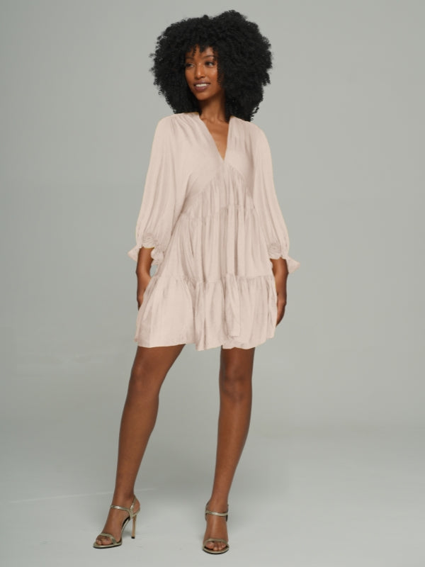 Solid V-Neck Ruffle Dress