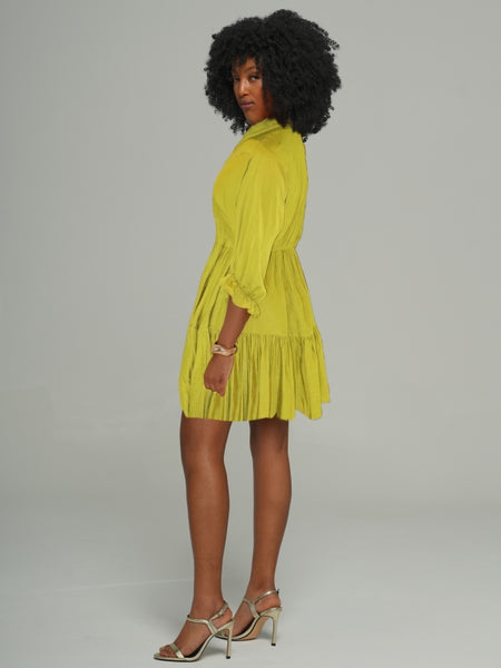 Solid V-Neck Ruffle Dress