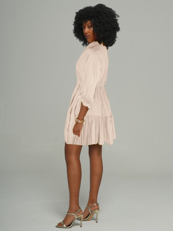 Solid V-Neck Ruffle Dress