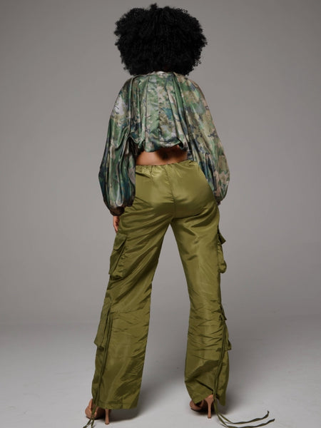 Camo Batwing-Sleeve Crop Top