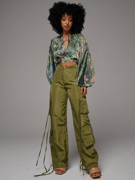 Camo Batwing-Sleeve Crop Top