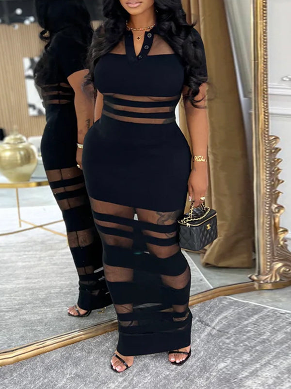 Sheer Combo Polo Dress