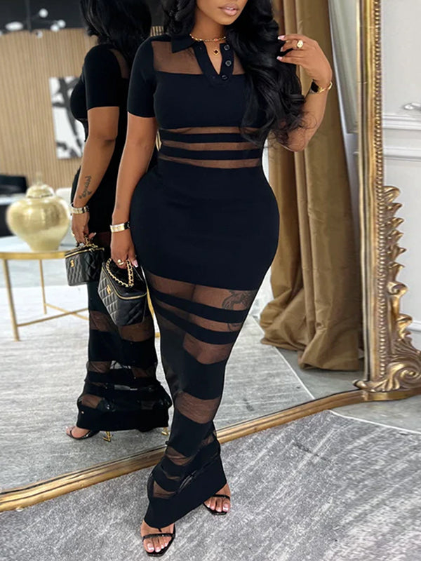 Sheer Combo Polo Dress