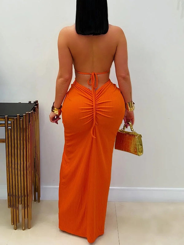 Halter Cutout Slit Dress