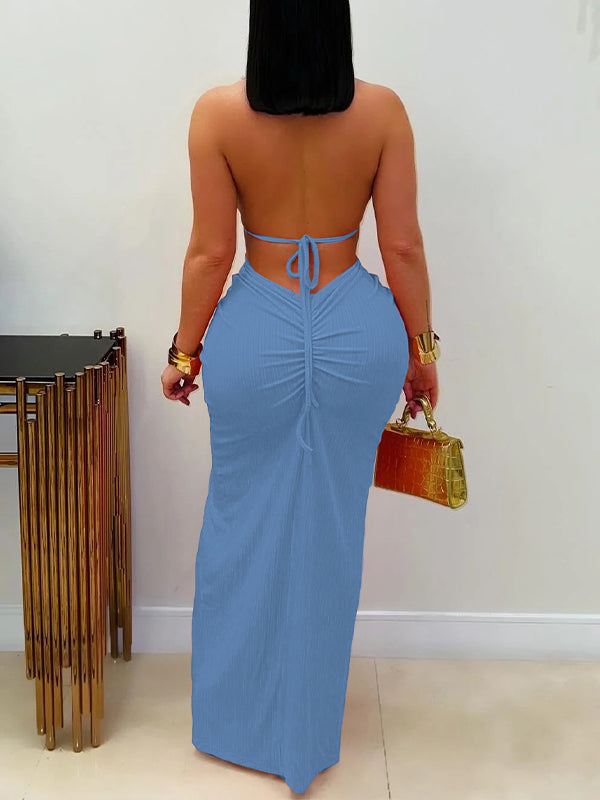 Halter Cutout Slit Dress