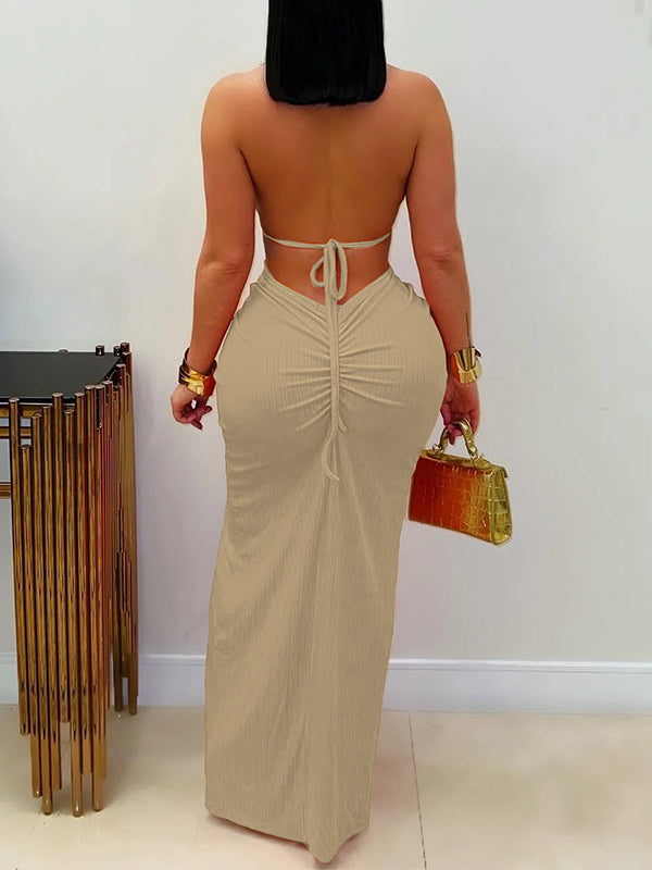 Halter Cutout Slit Dress