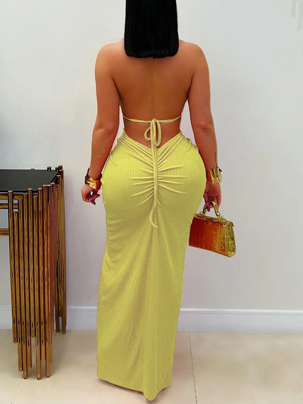Halter Cutout Slit Dress