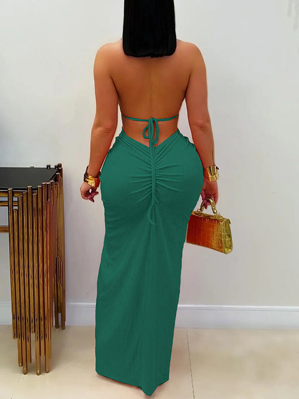 Halter Cutout Slit Dress