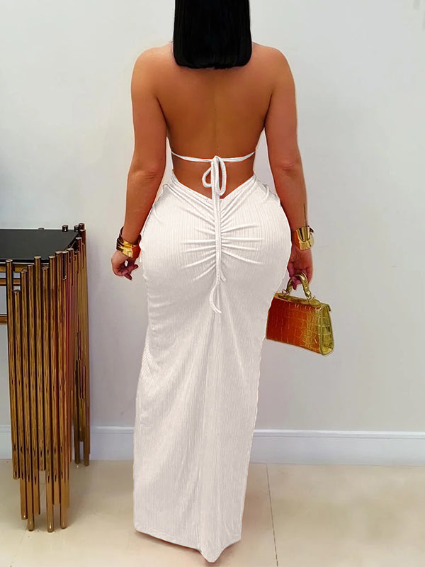 Halter Cutout Slit Dress